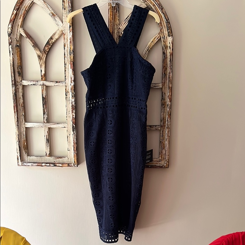 Lulu's Blue Sleeveless Halter Midi Dress